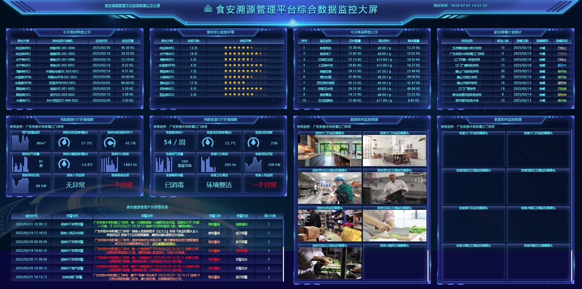 校园食品安全溯源管理系统教育局大屏